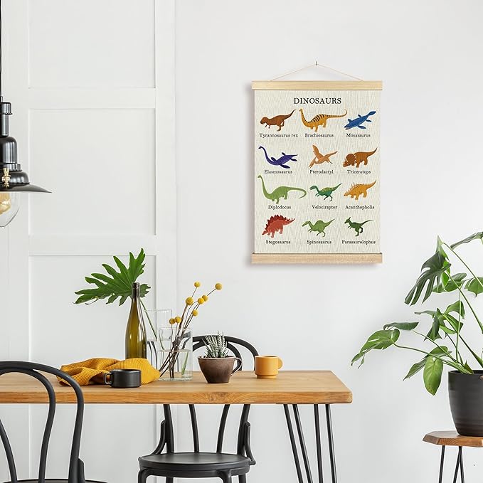 BCUANGD Dinosaur Dino Wall Decor - Baby Toddler Boys Room Wall Art Poster Hanger with Wood Frames, Inspirational Wall Hanging Canvas Decor for Kids Room Playroom Nursery Bedroom, 12x16 Inches