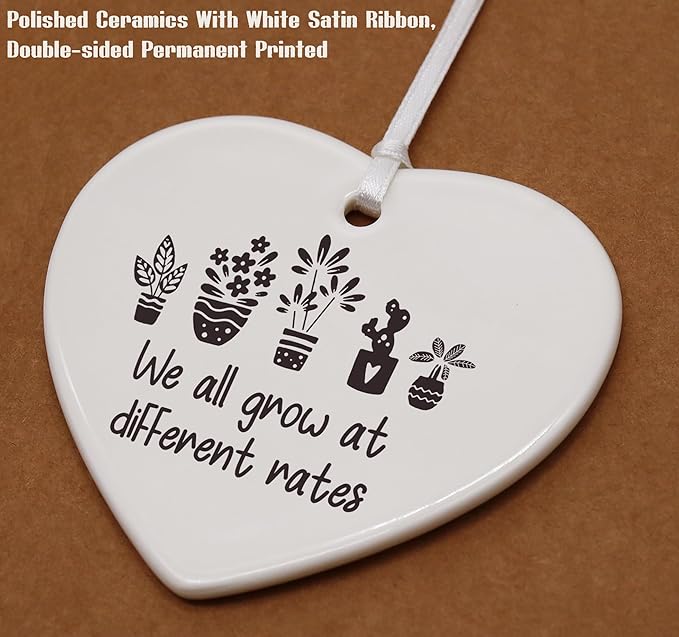 Heart Shaped Christmas Ornament-Birthday Inspirational Quotes Gift-Funny Affirmations Positive Motivational Encouragement Present We All Grow at Different Rates Keepsake