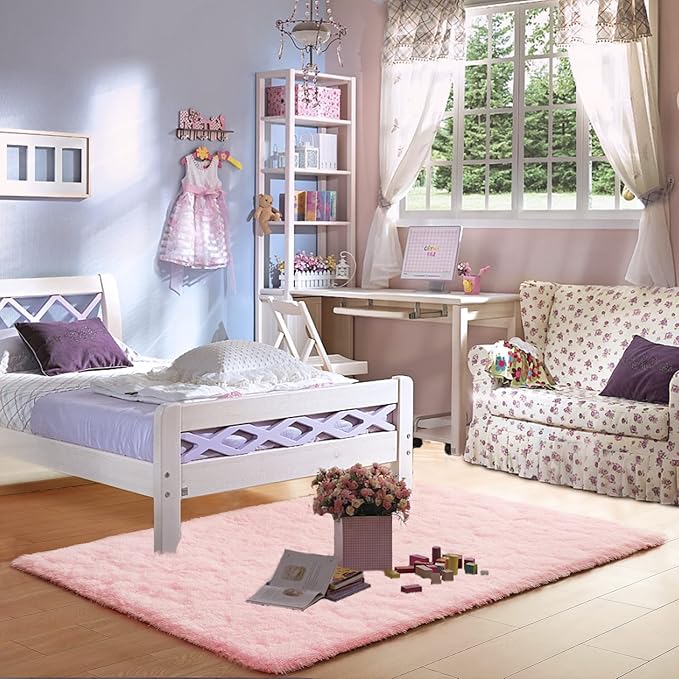 Merelax Pink Area Rugs for Living Room Bedroom Girls, 5x8 Soft Fluffy Fuzzy Shag Rug for Kids Room Bedside Rug, Indoor Floor Plush Cute Carpet for Baby, Nursery, Home Decor Aesthetic