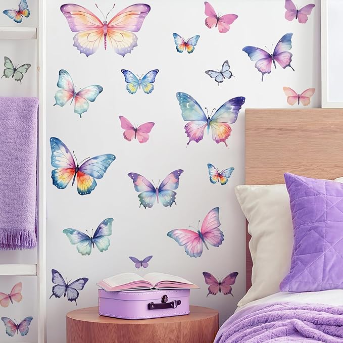 Colorful Butterfly Wall Decals Removable DIY Butterfly Wall Stickers Peel and Stick Butterflies Wall Decor Stickers for Kids Girls Bedroom Nursery Bathroom Decorations DD3641