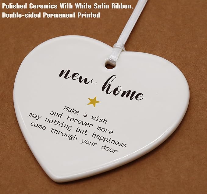 Make a Wish-Heart Shaped Christmas Ornament-New Homeowners Gift-Realtor Housewarming Present-Congrats New Home Ceramic Keepsake Decor with Gift Box