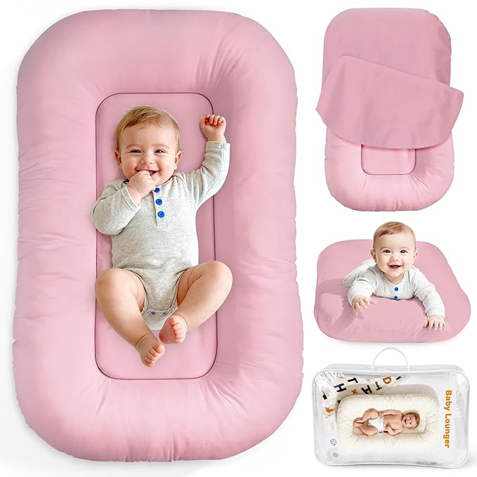 Baby Lounger & Snuggle Nest for Newborn 0-24 Months, Baby Nest Supervised Breathable Cotton for Newborn, Newborn Essentials Gifts, Breathable Portable Infant Lounnger for Travel and Home(Pink