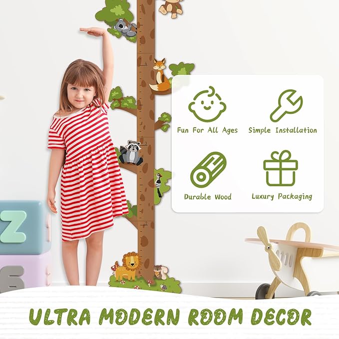 Personalized Name Growth Chart for Kids – Wooden Tree Wall Height Chart, Children's Height Measurement Ruler 62.5" x 14.9"