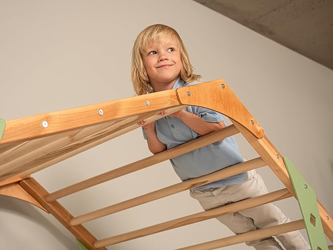 BUSYWOOD Montessori Bed for Toddlers - Kids Twin Bed - Wood Bed Frame - Kids Climbing Gym - Twin Bed Frames for Kids - Monkey Bed with Legs and Slats