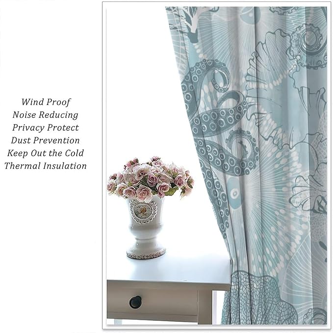 Coastal Window Curtains,Nautical Beach Themed Thermal Insulating Blackout Curtain for Living Room, Bedroom Set 2 Panels,72x63 Inches