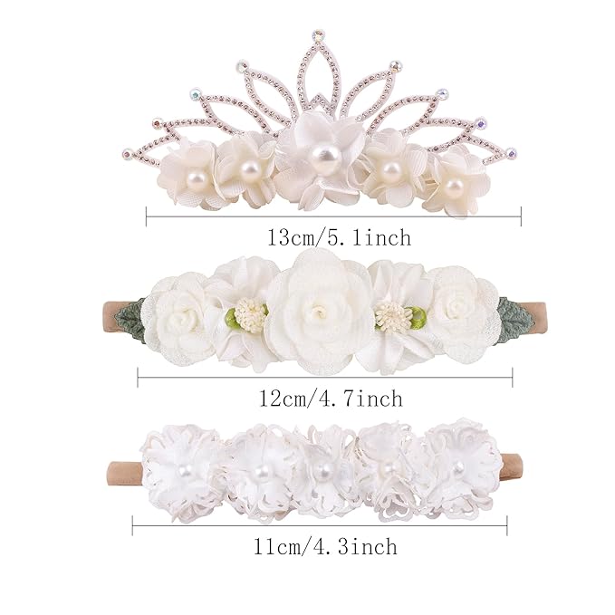 Baby Girl Floral Headbands- 3pcs Nylon Headband Handmade Flower Crown Elastic Hairband Newborn Toddler Hair Accessories Gifts for Girls （1-6 years old）