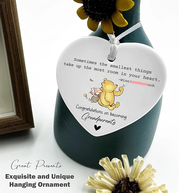 Heart Shaped Christmas Ornament-New Grandparents Gift-Promoted to Grandparents Baby Shower Reveal Keepsake-Ceramic Decor Sometimes The Smallest Things