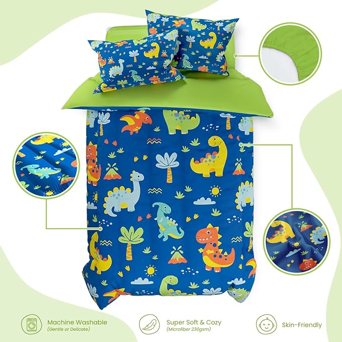 SANDJEST Dinosaur Design Duvet Cover Sets Full Size for Kids Boys, Incude 1 Comforter Cover 80x90 Inches and 2 Pillowcases 20x26 Inches, Comforter Not Included, Gift for Christmas Birthday