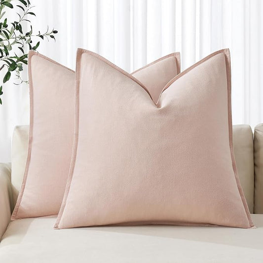 MIULEE Decorative Linen Pillow Covers 18x18 Inch Light Pink Boho Farmhouse Neutral Couch Throw Pillows for Bed Pack of 2 Accent Modern Pillowcase Sofa Livingroom Home Decor