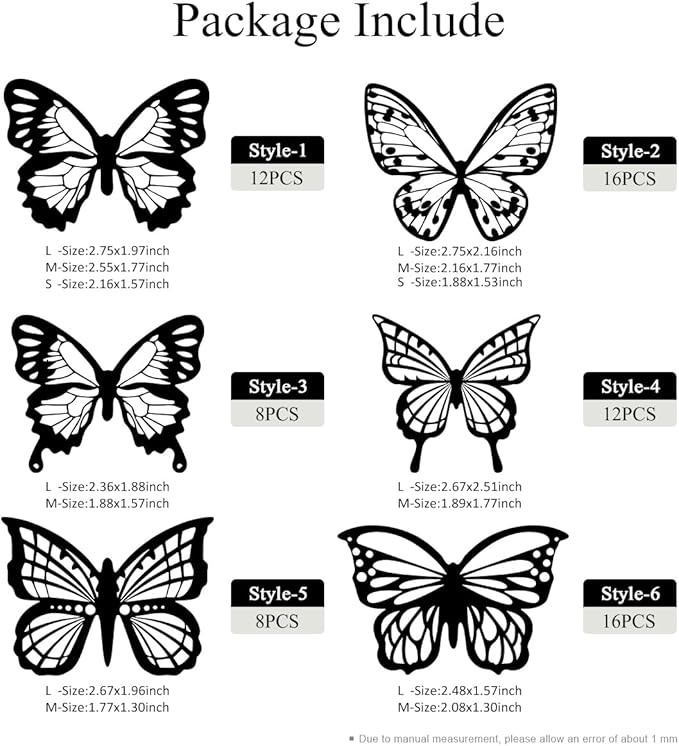 60Pcs Butterfly Wall Stickers 3D Butterflies Stickers Removable Mural Decor for Kids Room Bedroom Decor Living Room Decor (Black)