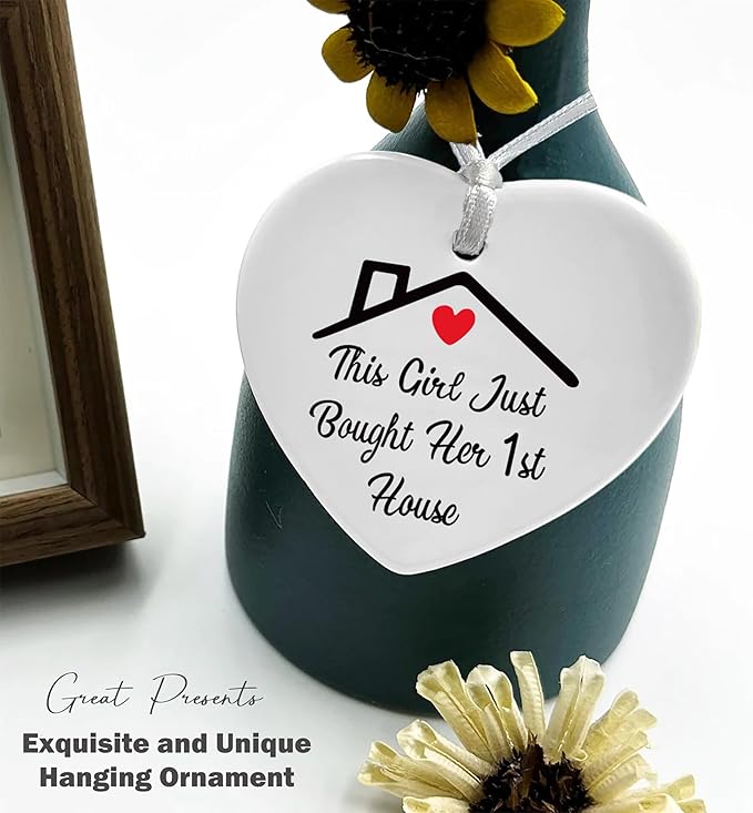 Heart Shaped Christmas Ornament-New Homeowner Gift-Happy New Home Present for First Time Buyer Realtor-Housewarming Ceramic Keepsake Decor with Gift Box
