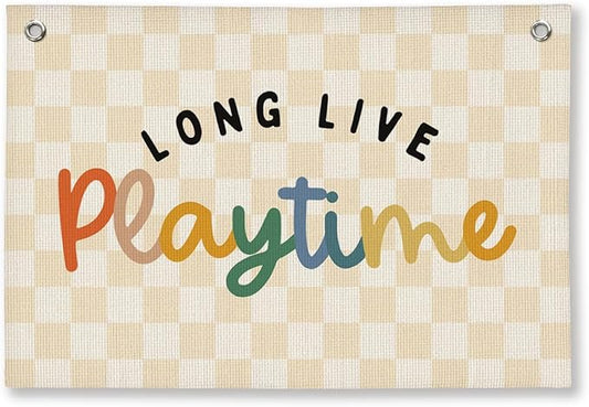 Play Room Decor, Toddler Boy Room Decorations Banner, Blue Striped Wall Flag for Kids Nursery Playroom Decor, 20x30 Inch
