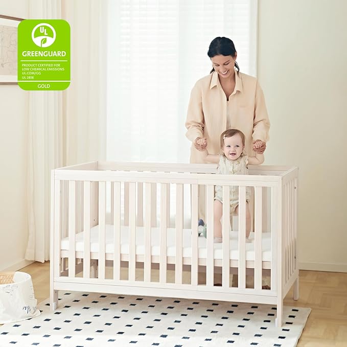 MAMAZING EvoNest Baby Crib, 11 in 1 Convertible Crib with Wheels, 100% New Zealand Wood Growing Bed, 4 Adjustable Mattress Height,Washed Natural