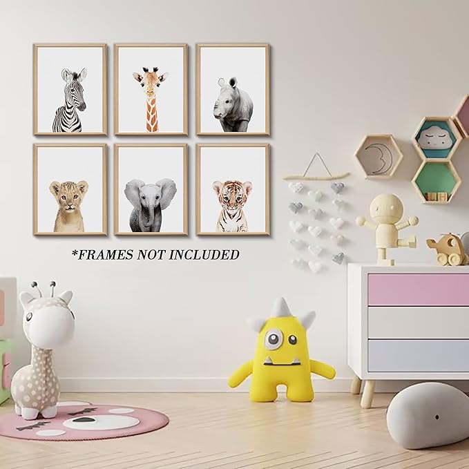 Jungle Nursery Wall Art Decor, Cute Safari Animals Decor for Baby Bedroom (8"x10", UNFRAMED)