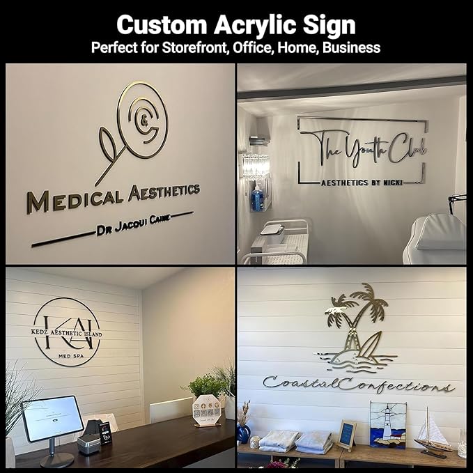 Custom Business Logo Sign, Handmade Professional 3D Laser Cut Custom Acrylic Sign Personalized for Wall, Salon Office Company Retail Studio Cafe Man Cave Bar Club Wedding Business Home