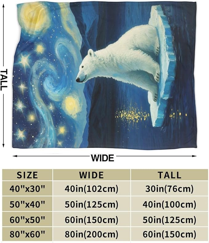 Polar Bear Blanket Cute White Bear Throw Blanket Soft Cozy Fleece Fuzzy Stuffed Plush Flannel Gifts for Girls Women Boys Kids Adults 60"X80"