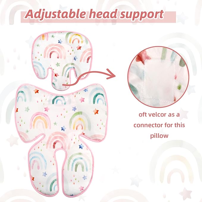 Infant Car Seat Insert, 2-in-1 Baby Car Seat Head Support for Newborn Girls Boys, Soft Baby Neck Support and Body Cushion for Car Seat, Stroller, Bouncer (RainbowStar)