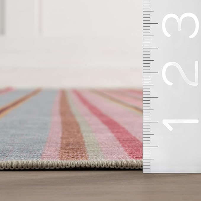 Dash & Albert Jamaica Stripe Multi Machine Washable Rug, 5 X 8 Feet, Blue/White Stripe Pattern