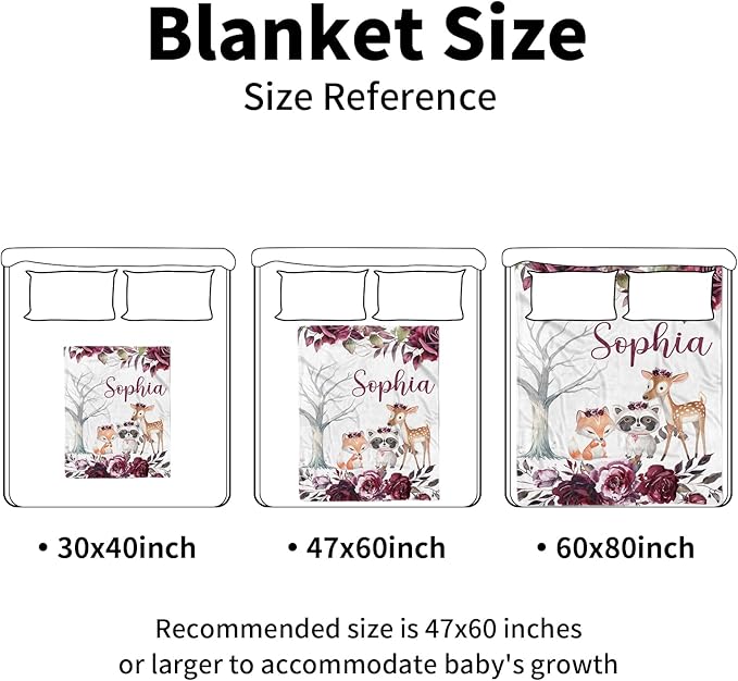 Personalized Baby Blankets for Boys Girls, Custom Name Rose Animal Baby Blanket, Soft Receiving Blanket for Newborns and Toddlers, Ideal for Baby Showers and Nursery Decor