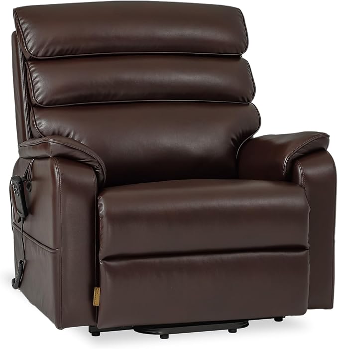 DYNOX Big Man Lift Chair 500lbs Extra Large Wide Lift Recliner Oversized Tri-Motor Power Lift Chair for Elderly, Massage & Dual Heat for Back and Seat (9398, Faux Leather, Brown)