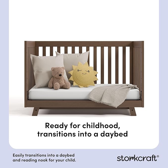 Storkcraft Beckett 3-in-1 Convertible Crib (Hazelnut) – GREENGUARD Gold Certified, Fits Standard Crib Mattress, Converts to Toddler Bed and Daybed, 4 Adjustable Mattress Heights, Grow-with-Me Design