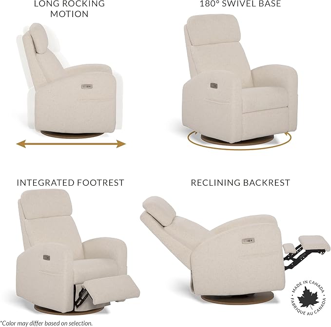 Jaymar Hailey Modern Nursery Glider Recliner Chair (Motorized) – Cozy Nursing Chair with 180° Swivel for New Parents, High Back & Low Armrests, Adjustable headrest, Canadian Made (Breather Driftwood)