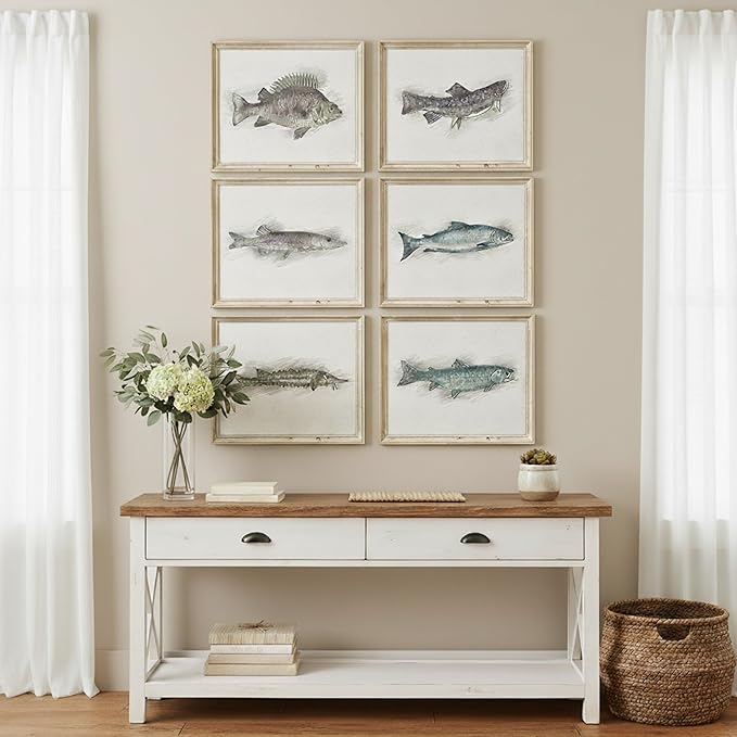 DREAM BIG PRINTABLES Fishing Decor Sketches Wall Art Prints (Set of 6) - 11x14s | Great Gift for Fishermen
