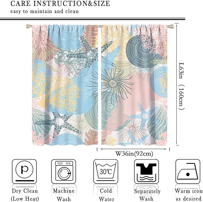 Nautical Blackout Curtain Beach Theme Starfish Seashell Nautical Rustic Ocean Sea Vintage Retro Coastal Summer Bedroom Set 2 Panels,72x63 Inches