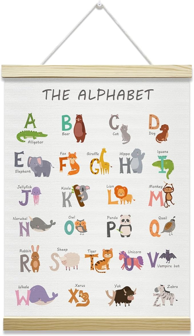 Nopoben Alphabet Poster Hanger Frame, Animal Prints Wall Art With Wooden Poster Hanger, Educational Animals Wall Decor, Kids Room Nursery Bedroom Classroom Decor(12x16 Inches)-20