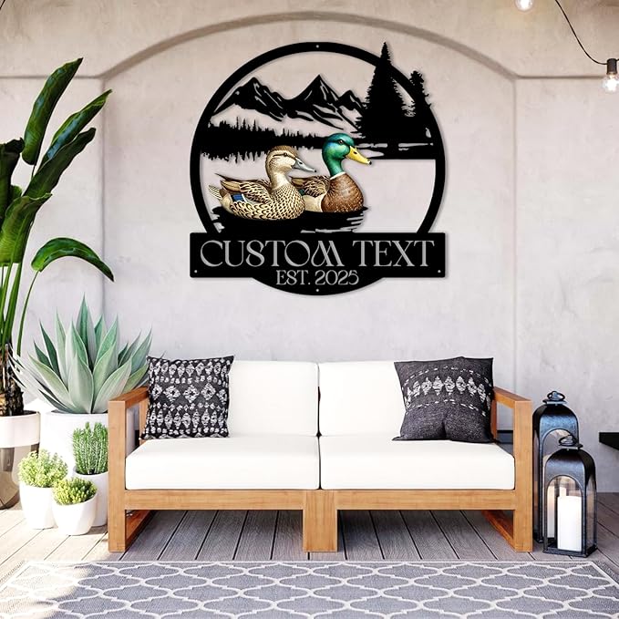 Personalized Mallard Duck Hunting Decor, Vintage Farmhouse Metal Wall Art, Entryway/Nursery/Living Room/Cabin Decor, Personalized Wedding/Housewarming/Anniversary/Christmas Gift for Couples