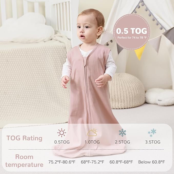 JELLYMONI Baby Sleep Sack 12-18 Months 100% Cotton Wearable Blanket, 0.5 TOG Soft Lightweight Toddler Sleeping Sack 3 Pack 2-Way Zipper Newborn Sleep Sacks