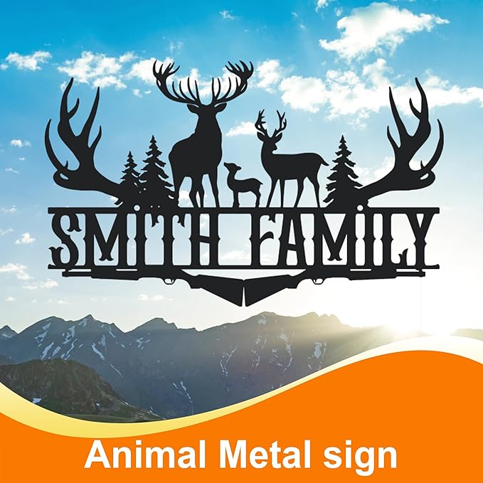 Custom Deer Family Name Sign, Personalized Metal Hunting Sign, Rustic Cabin decor, Deer Wall Decor for Home/Bedroom/Kitchen, Hunter's Gift, Wildlife Lover's Gift, Cabin Gift