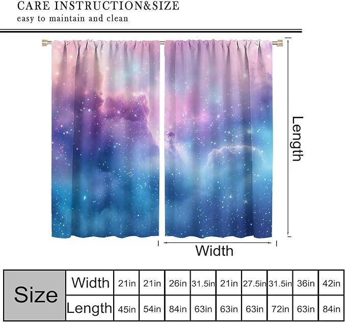 Starry Sky Galaxy Curtains, Outer Space Glitter Dreamy Gradient Romantic Blackout Window Curtains Drapes for Kids Girls Boys Adults Bedroom Nursery 42" W X 54" L