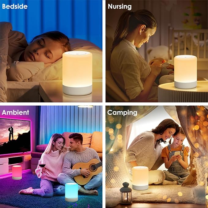 Nursery Night Light for Kids, 256 RGB Color Changing & Warm White Touch Bedside Lamp Wireless, 2200mAh USB Rechargeable LED Small Table Lamps for Bedroom, Dimmable Nursery Lamp with Memory