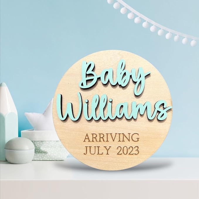 Baby Coming Soon Announcement Personalized Sign with date, Pregnancy Announcement plaque, maternity photo prop, Baby Announcement Sign (Baby Arriving Soon)