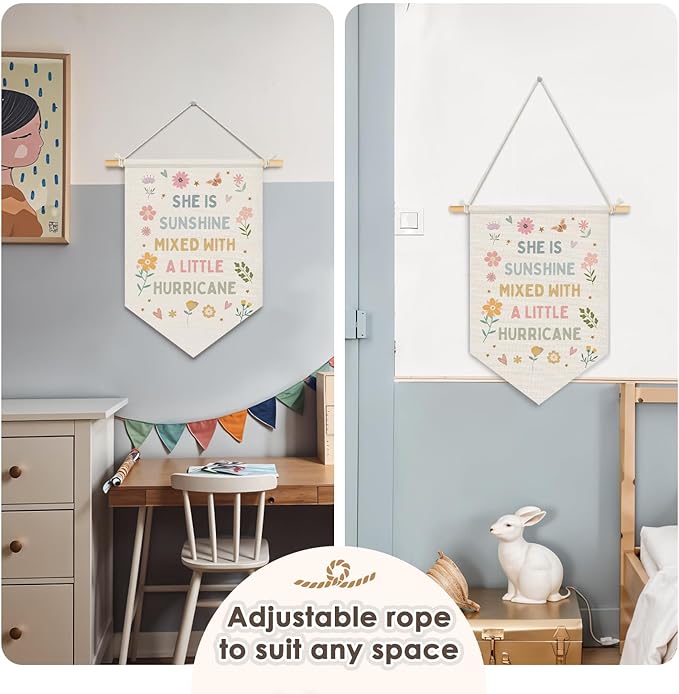Wheatwin Baby Girl Nursery Decor, Girls Room Wall Hanging Pennant Flag Banner, Pastel Floral Wall Decor Gifts for Girls Toddler Room Playroom 15x11 Inch