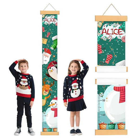Personalized Name Toddler Height Wall Chart, Christmas Snowman Kid Measuring Growth Chart, Waterproof & Removable Canvas Kids Growth Chart Ruler, Height Growth Chart Wall Decor - Christmas Gifts