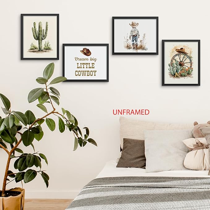 Hxlac Western Cowboy Nursery Wall Art Prints Set of 4 UNFRAMED - Western Wall Decor for Toddler Baby Boy Room, Cowboy Nursery Decor, Boy Room Pictures Wall Decor (8x10 Inches)