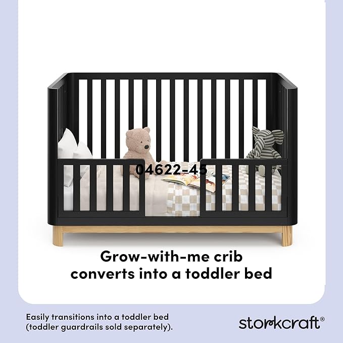 Storkcraft Santos Convertible Crib (Black & Natural) – GREENGUARD Gold Certified, Fits Standard Crib Mattress, Converts to Toddler Bed and Daybed, 4 Adjustable Mattress Heights, Rounded Edges