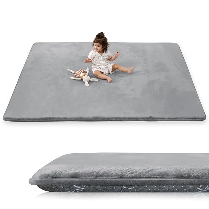 1.5" Thick Baby Play Mat for Floor, 59x79 Playpen Mat, Pro Soft Flannel Foam Mats Toddler Infant Kids Crawling for Nursery Rug Playroom Living Room Waterproof Easy Care Non-Slip (Dark Grey)