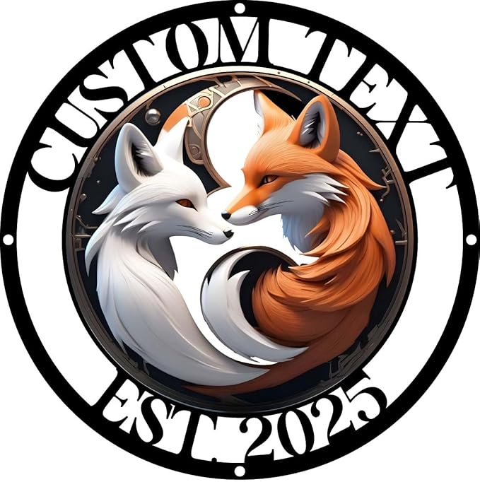 Personalized Fantasy Fox Couple Metal Sign – Mystical White & Orange Foxes Under Moonlight – Custom Name & Est. Date – Enchanted Wall Art for Bedroom, Porch, or Gift