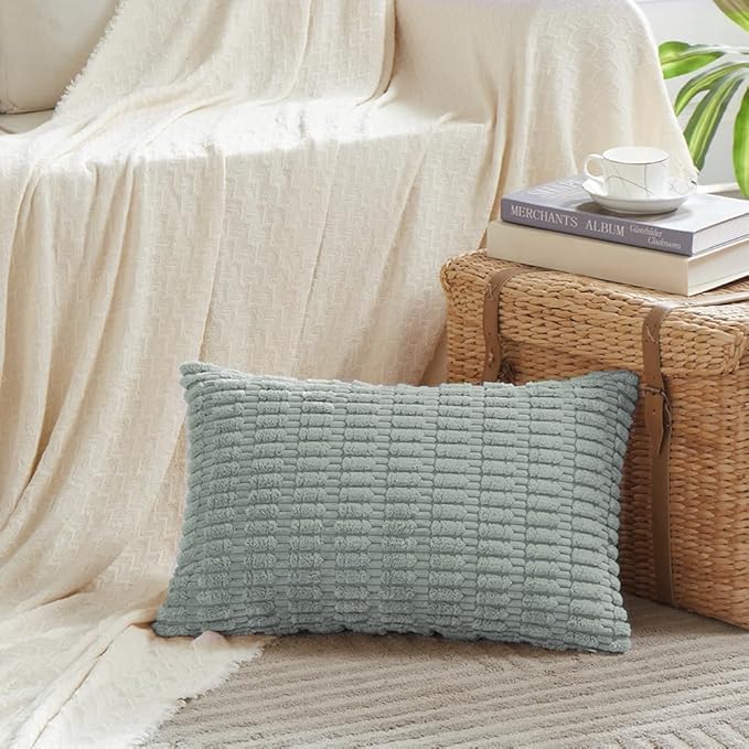 Fancy Homi 2 Packs Decorative Throw Pillow Covers for Living Room Couch Bed, Modern Farmhouse Boho Home Decor, Accent Cushion Case (12 x 24-Inch, Grey Blue)