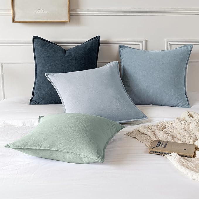 MIULEE Decorative Linen Euro Sham Pillow Covers 24x24 Aqua Green Boho Farmhouse Neutral Couch Throw Pillows for Bed Pack of 2 Accent Modern Pillowcase Summer Sofa Livingroom Home Decor