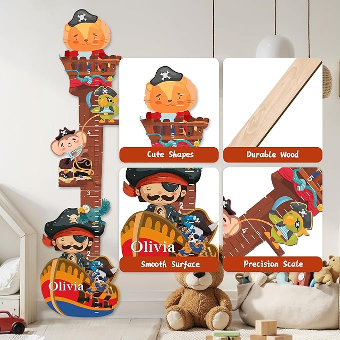 Personalized Name Kids Growth Chart Wall, Ship Wooden Height Chart for Kids, Height Measurement for Wall Kids Room Nursery Wall Decor