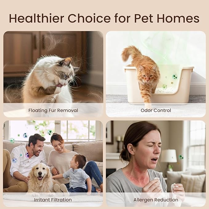 Pro-Level Air Purifier for Home Pets, No More Odor, Pet Floating Fur & Dander Worries, 360° Wide Intake, H13 True HEPA, Auto/Pet Mode & Washable Pre-Filter,Ultra Quiet for Bedroom/Large Room