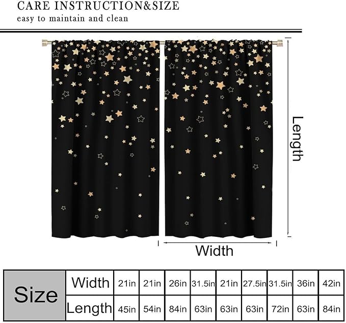Star Celestial Blackout Curtain, Space Funny Fantasy Galaxy Starry Night Window Curtain for Kids Bedroom Nursery Toddler Room 63" W X 72" L