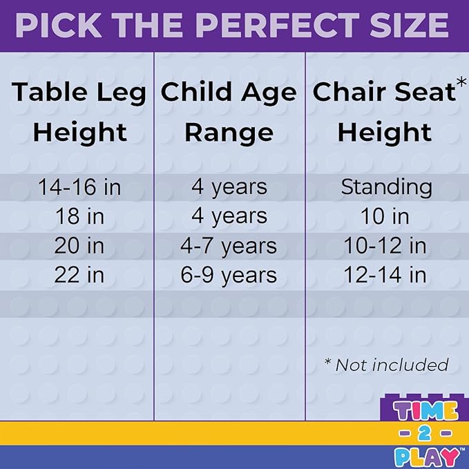 Time-2-Play Kids Montessori Lego Compatible Blocks Table with 35" Square Red and Blue Hardwood Table Top and Trough with Shelf, Children's Solid Wood Playroom Desk [14" Long Legs]
