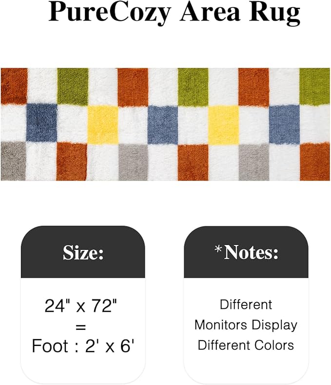Checkered Area Rug 2x6 for Bedroom, Colorful Modern Shag Rug Super Soft Runner Carpet Washable Fluffy Rugs for Living Room Bedside Sofa Home Dorm Decor Aesthetic