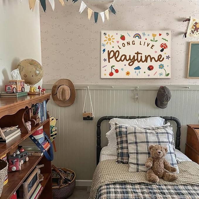 Playroom Wall Decor, Kids Toddler Boy Girls Playroom Decor Hanging Linen Banner,Play Room Wall Decor for Kids Boys Girls Nursery, 20x30 Inch