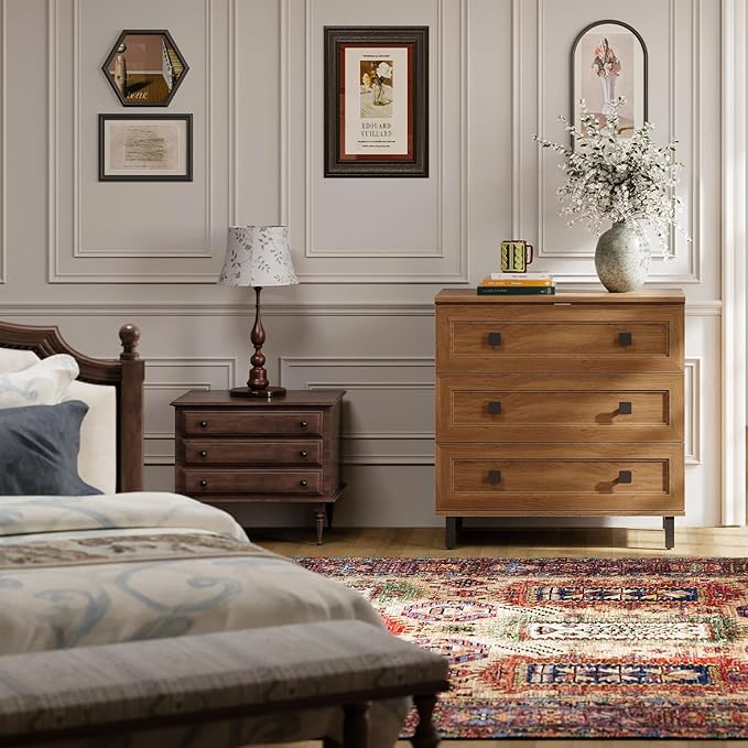 Modern Drawer Dresser for Bedroom with 3 Drawers,Chest of Drawers with Organizer Storage for Bed Room,Livingroom Hallway Oak